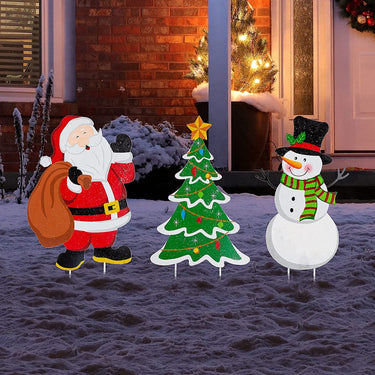 3 Pack Metal Santa Yard Stake, 24